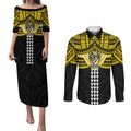 Personalized Richmond Tigers Couples Matching Puletasi and Long Sleeve Button Shirt Polynesian Tribal Pattern Heritage Football