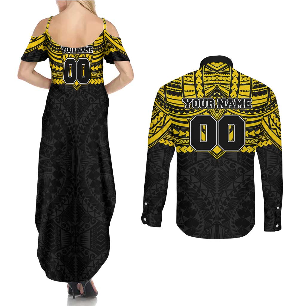 Personalized Richmond Tigers Couples Matching Summer Maxi Dress and Long Sleeve Button Shirt Polynesian Tribal Pattern Heritage Football