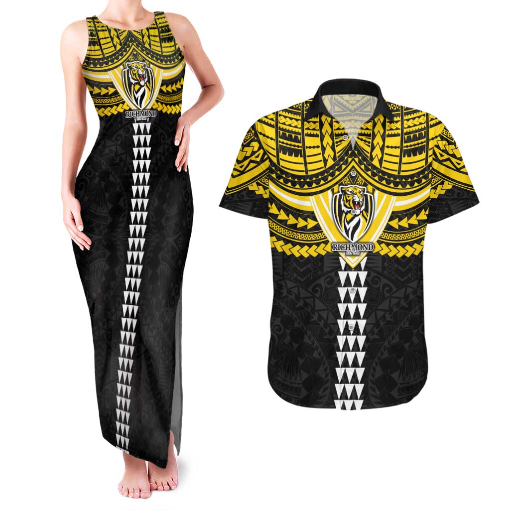 Personalized Richmond Tigers Couples Matching Tank Maxi Dress and Hawaiian Shirt Polynesian Tribal Pattern Heritage Football