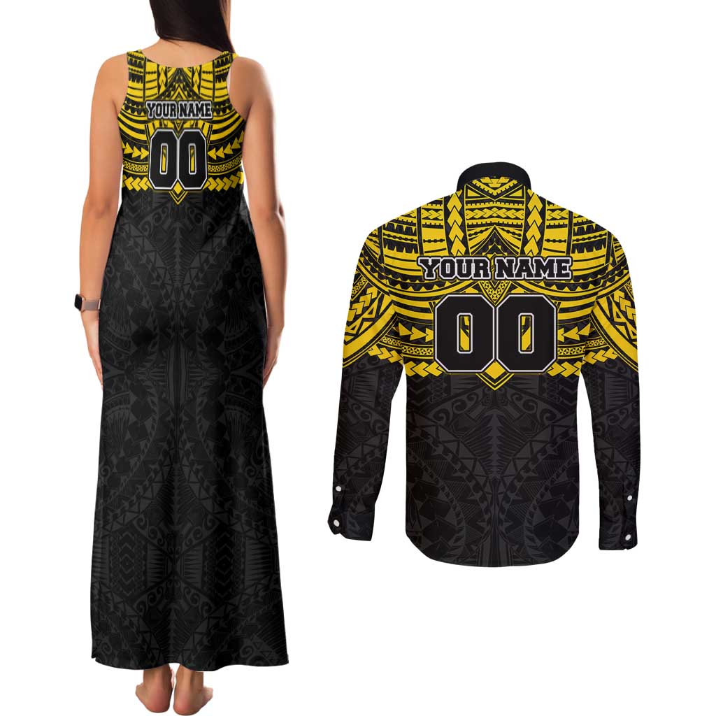 Personalized Richmond Tigers Couples Matching Tank Maxi Dress and Long Sleeve Button Shirt Polynesian Tribal Pattern Heritage Football