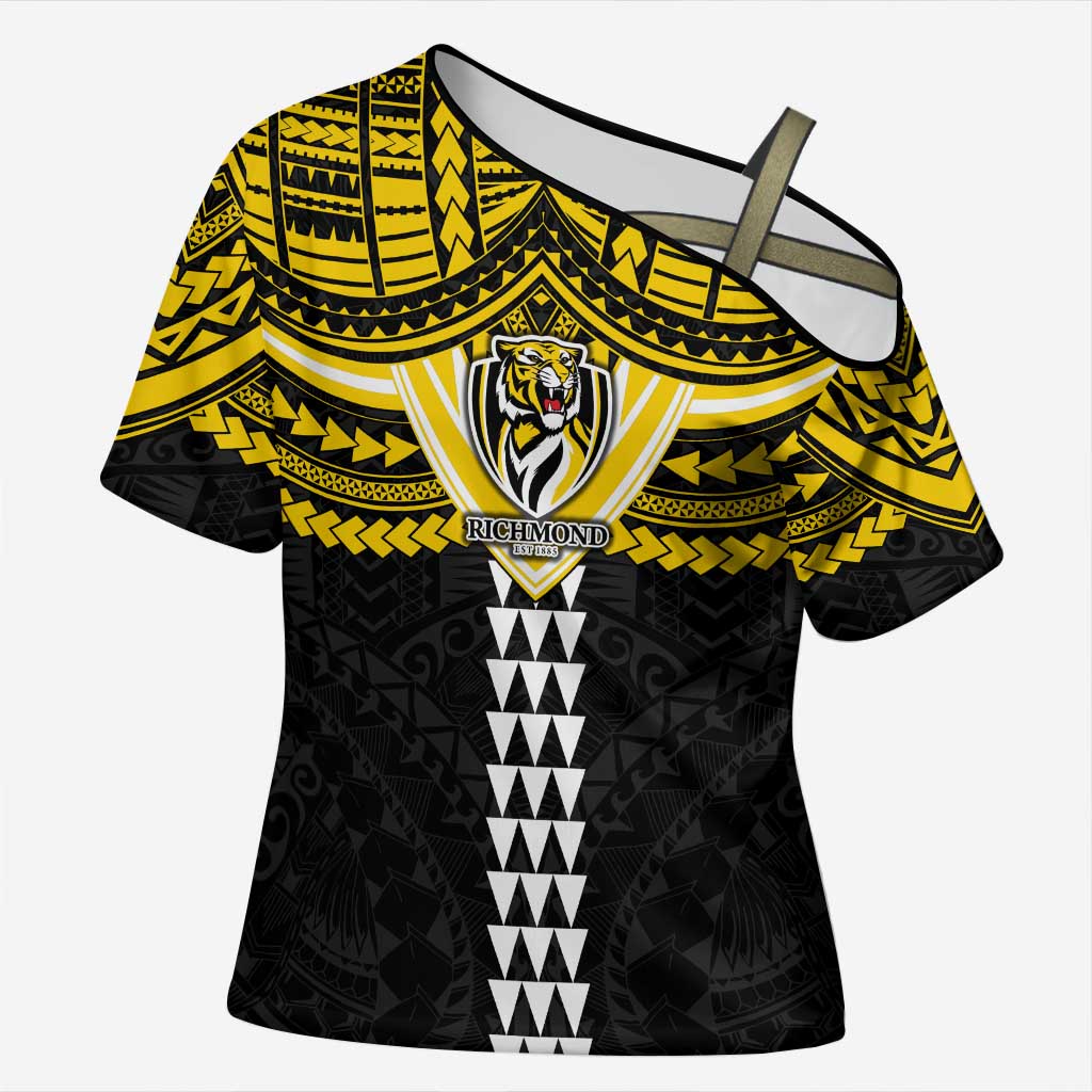 Personalized Richmond Tigers Cross Shoulder Shirt Polynesian Tribal Pattern Heritage Football