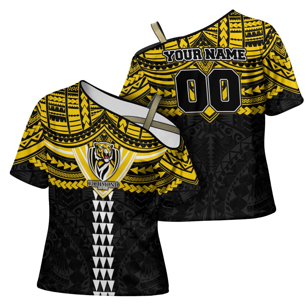 Personalized Richmond Tigers Cross Shoulder Shirt Polynesian Tribal Pattern Heritage Football