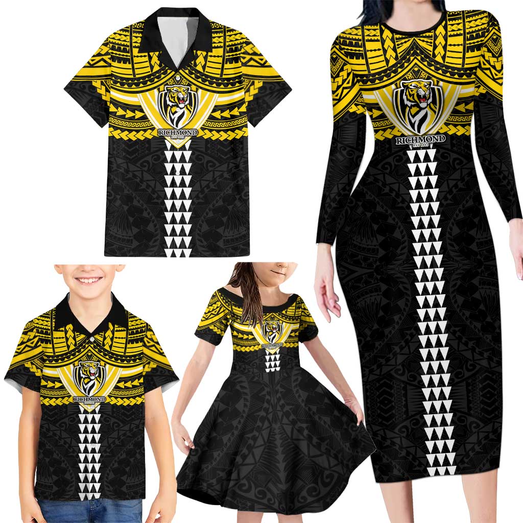 Personalized Richmond Tigers Family Matching Long Sleeve Bodycon Dress and Hawaiian Shirt Polynesian Tribal Pattern Heritage Football