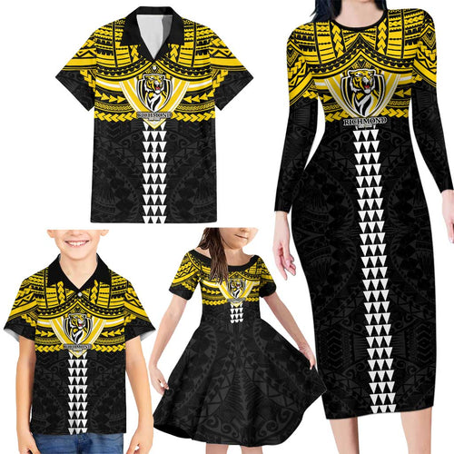 Personalized Richmond Tigers Family Matching Long Sleeve Bodycon Dress and Hawaiian Shirt Polynesian Tribal Pattern Heritage Football