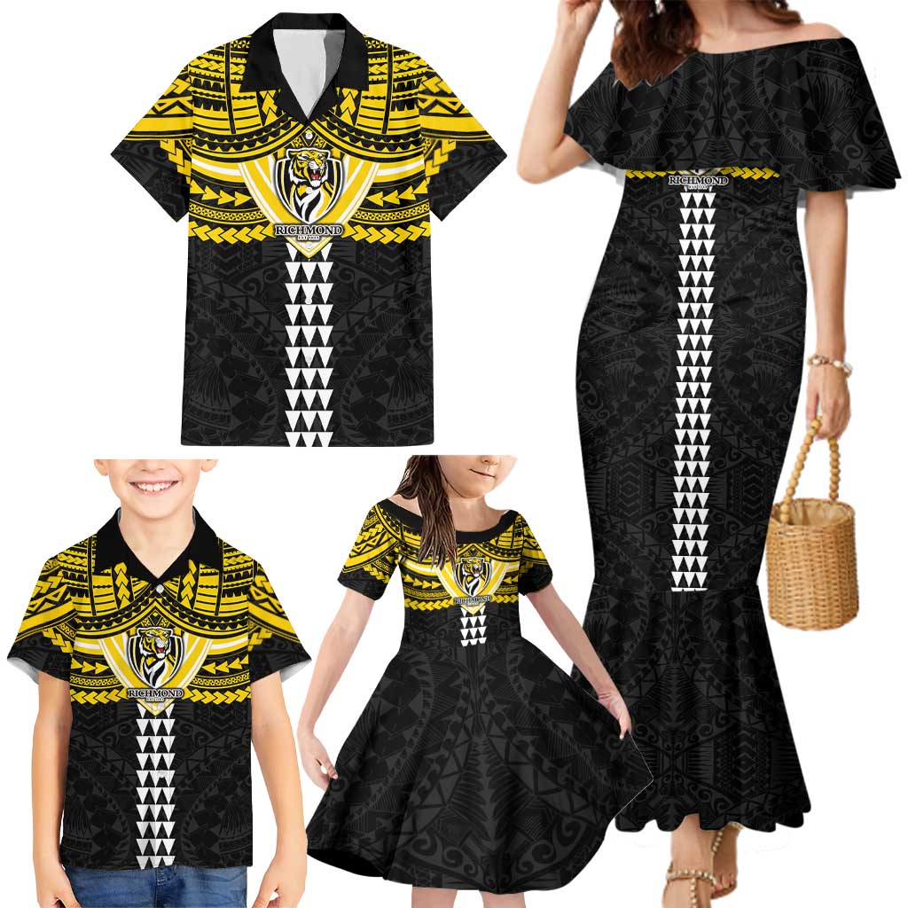 Personalized Richmond Tigers Family Matching Mermaid Dress and Hawaiian Shirt Polynesian Tribal Pattern Heritage Football