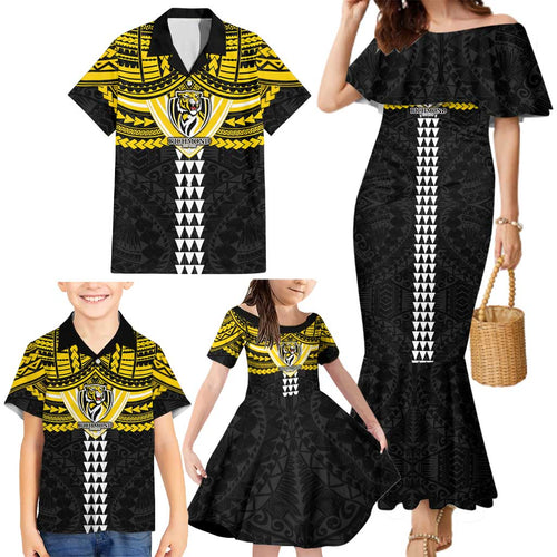 Personalized Richmond Tigers Family Matching Mermaid Dress and Hawaiian Shirt Polynesian Tribal Pattern Heritage Football