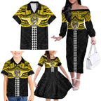 Personalized Richmond Tigers Family Matching Off The Shoulder Long Sleeve Dress and Hawaiian Shirt Polynesian Tribal Pattern Heritage Football