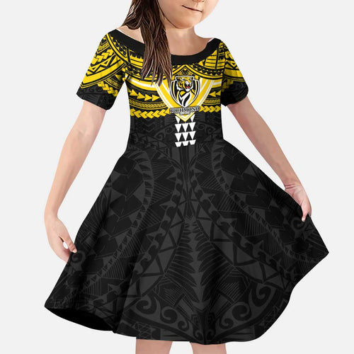 Personalized Richmond Tigers Family Matching Off The Shoulder Long Sleeve Dress and Hawaiian Shirt Polynesian Tribal Pattern Heritage Football