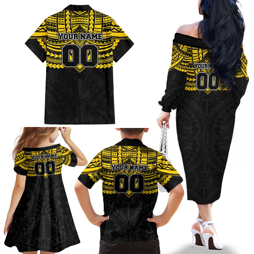 Personalized Richmond Tigers Family Matching Off The Shoulder Long Sleeve Dress and Hawaiian Shirt Polynesian Tribal Pattern Heritage Football