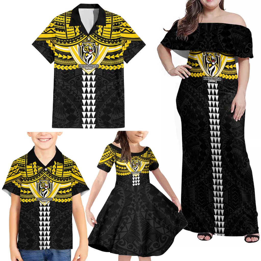 Personalized Richmond Tigers Family Matching Off Shoulder Maxi Dress and Hawaiian Shirt Polynesian Tribal Pattern Heritage Football