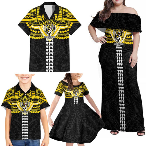 Personalized Richmond Tigers Family Matching Off Shoulder Maxi Dress and Hawaiian Shirt Polynesian Tribal Pattern Heritage Football
