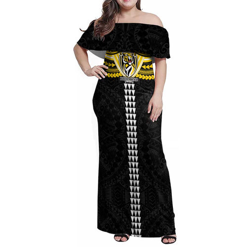 Personalized Richmond Tigers Family Matching Off Shoulder Maxi Dress and Hawaiian Shirt Polynesian Tribal Pattern Heritage Football
