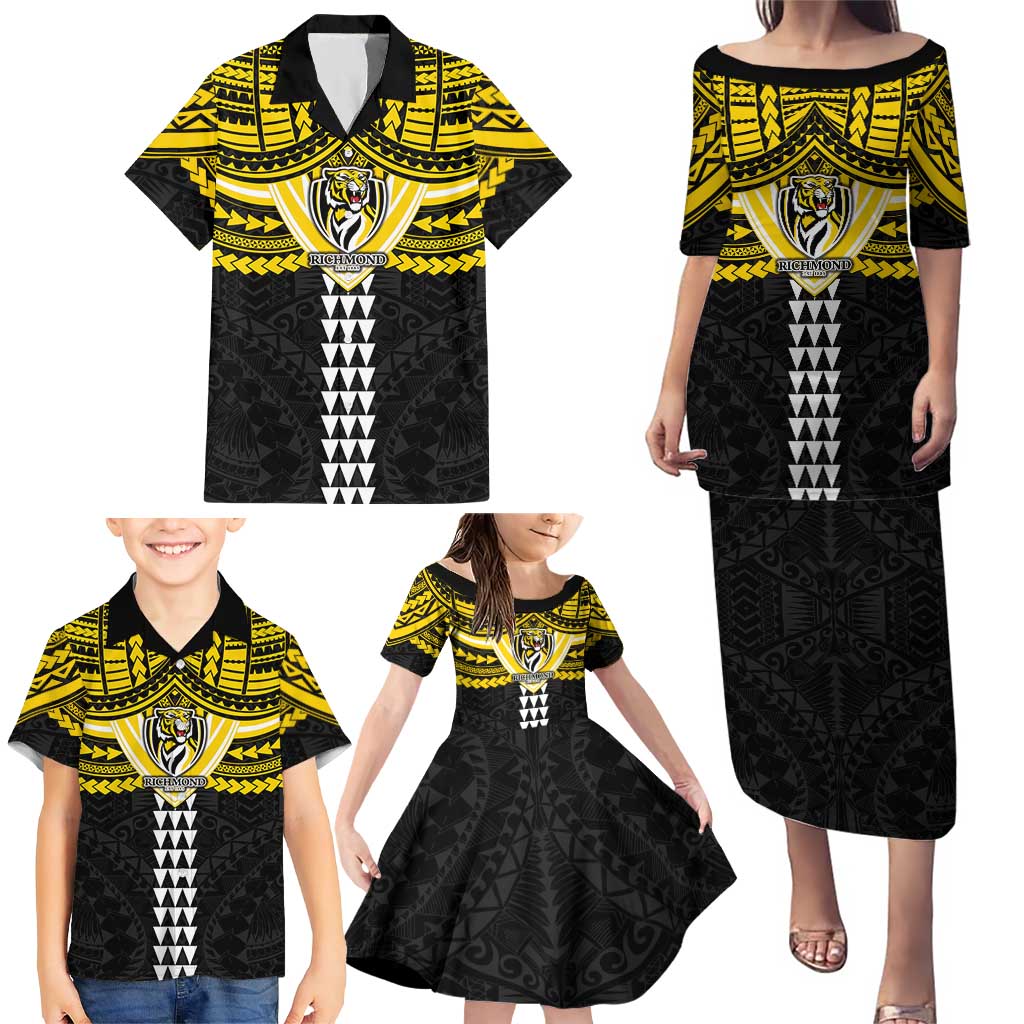 Personalized Richmond Tigers Family Matching Puletasi and Hawaiian Shirt Polynesian Tribal Pattern Heritage Football