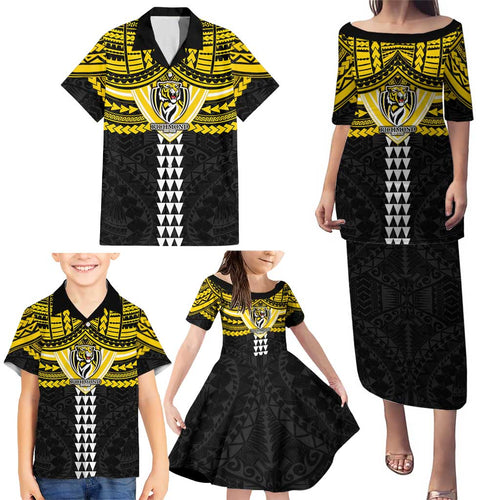 Personalized Richmond Tigers Family Matching Puletasi and Hawaiian Shirt Polynesian Tribal Pattern Heritage Football
