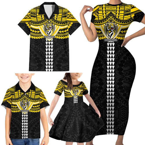 Personalized Richmond Tigers Family Matching Short Sleeve Bodycon Dress and Hawaiian Shirt Polynesian Tribal Pattern Heritage Football