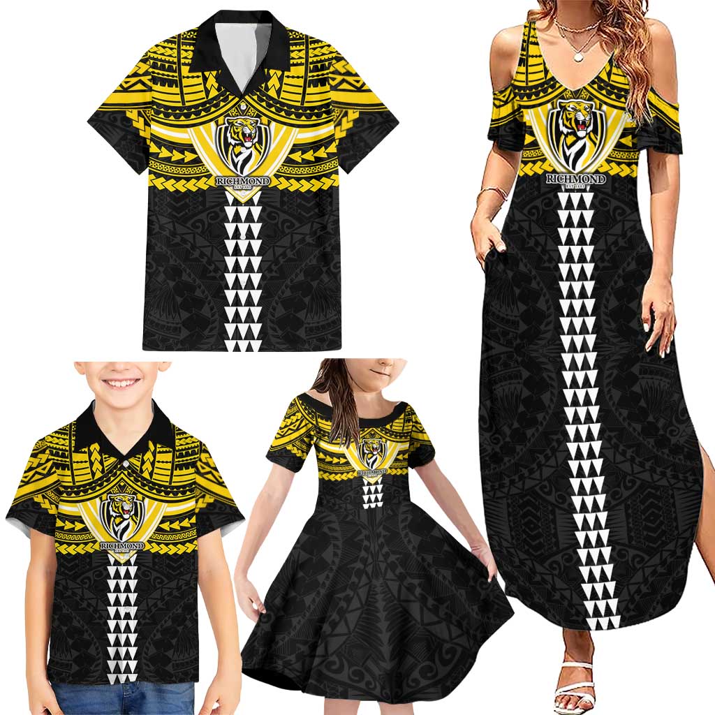 Personalized Richmond Tigers Family Matching Summer Maxi Dress and Hawaiian Shirt Polynesian Tribal Pattern Heritage Football