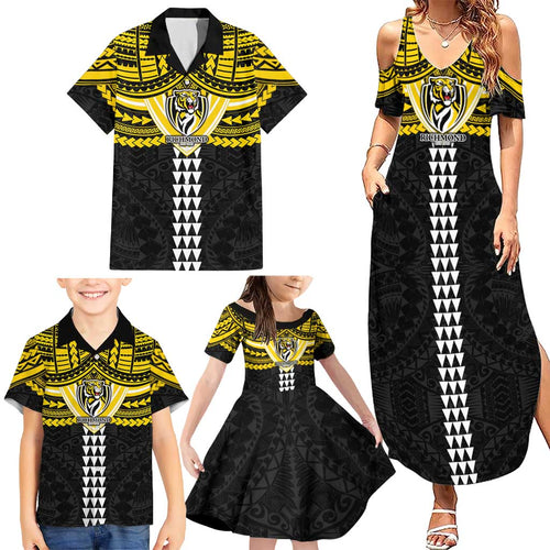 Personalized Richmond Tigers Family Matching Summer Maxi Dress and Hawaiian Shirt Polynesian Tribal Pattern Heritage Football