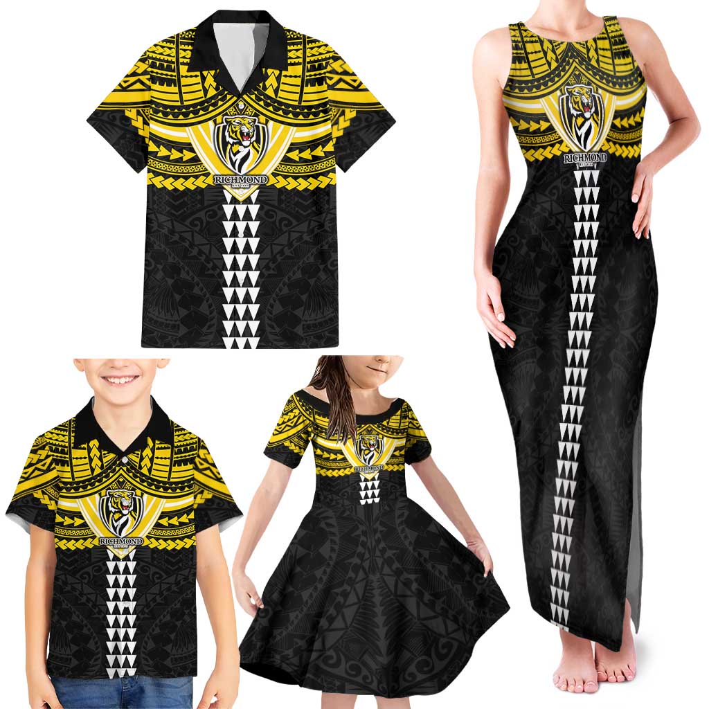 Personalized Richmond Tigers Family Matching Tank Maxi Dress and Hawaiian Shirt Polynesian Tribal Pattern Heritage Football