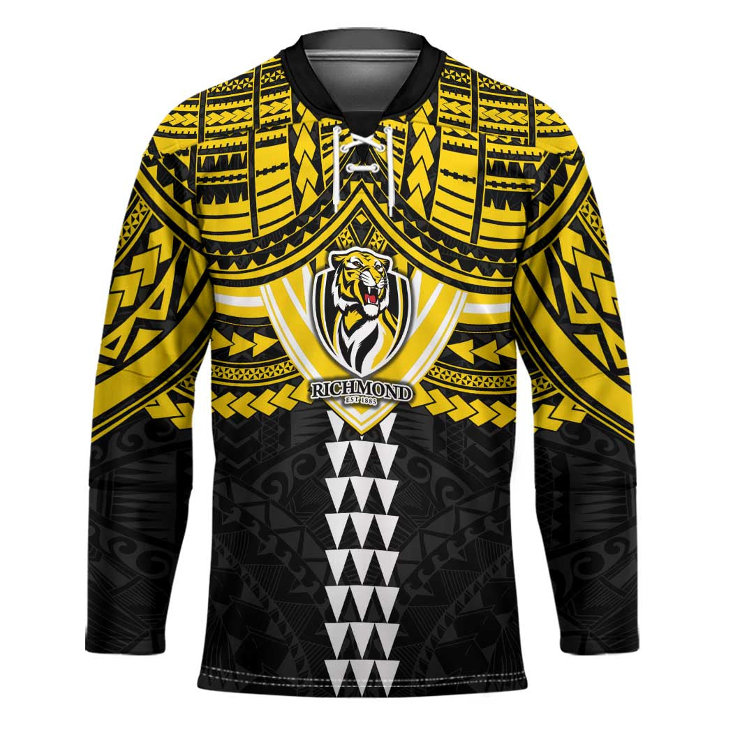 Personalized Richmond Tigers Hockey Jersey Polynesian Tribal Pattern Heritage Football