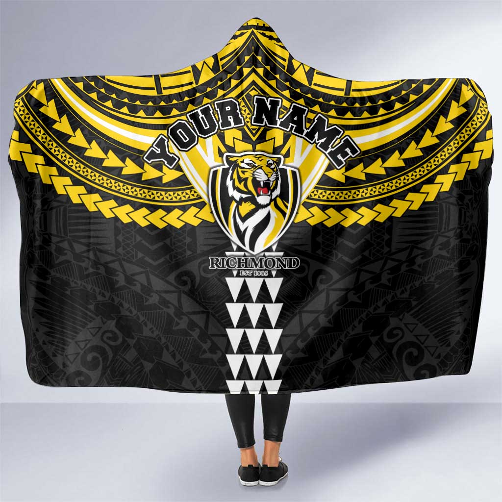 Personalized Richmond Tigers Hooded Blanket Polynesian Tribal Pattern Heritage Football