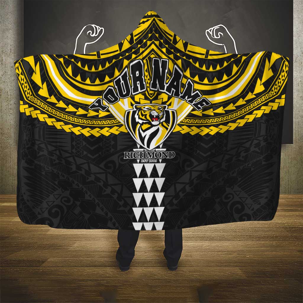Personalized Richmond Tigers Hooded Blanket Polynesian Tribal Pattern Heritage Football