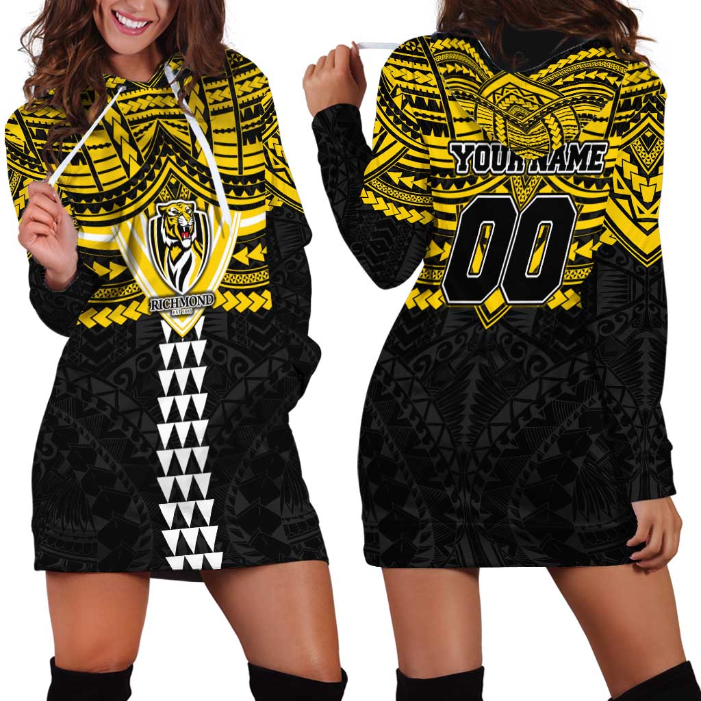 Personalized Richmond Tigers Hoodie Dress Polynesian Tribal Pattern Heritage Football