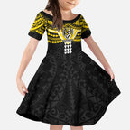 Personalized Richmond Tigers Kid Short Sleeve Dress Polynesian Tribal Pattern Heritage Football