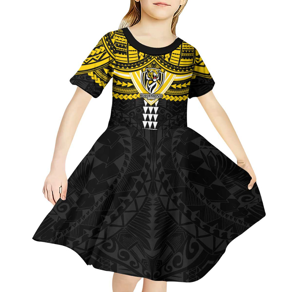 Personalized Richmond Tigers Kid Short Sleeve Dress Polynesian Tribal Pattern Heritage Football