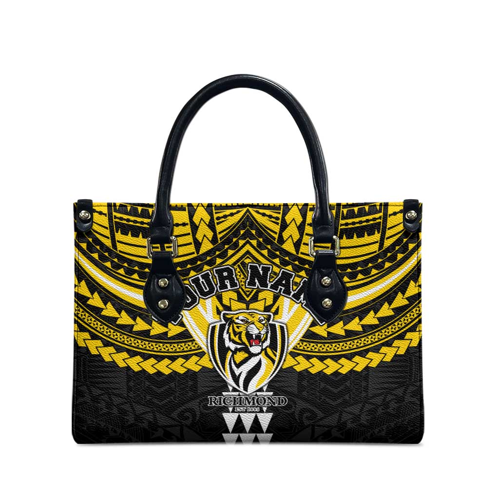Personalized Richmond Tigers Leather Bag Polynesian Tribal Pattern Heritage Football