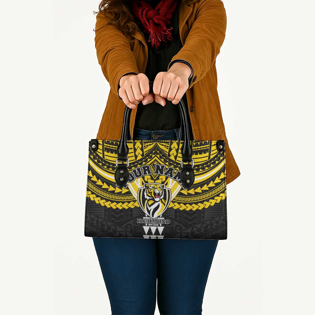 Personalized Richmond Tigers Leather Bag Polynesian Tribal Pattern Heritage Football