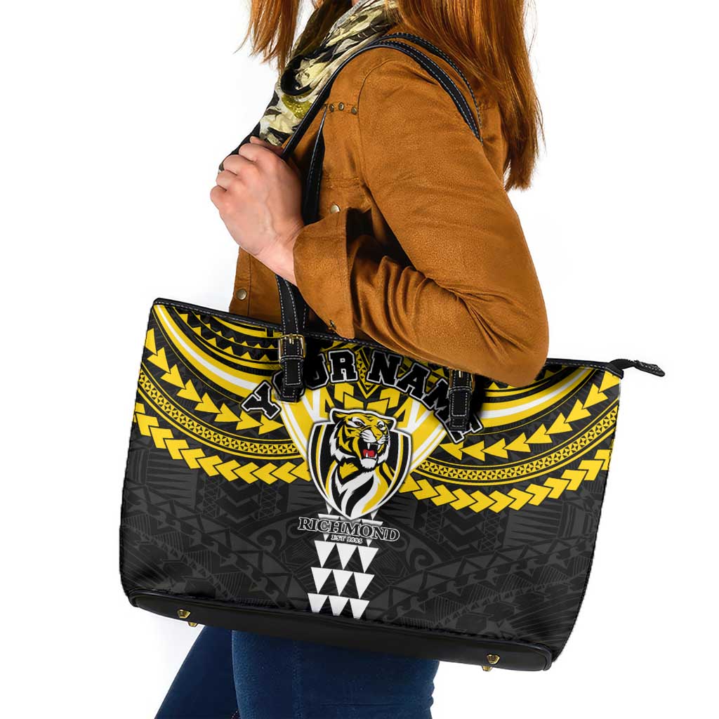 Personalized Richmond Tigers Leather Tote Bag Polynesian Tribal Pattern Heritage Football