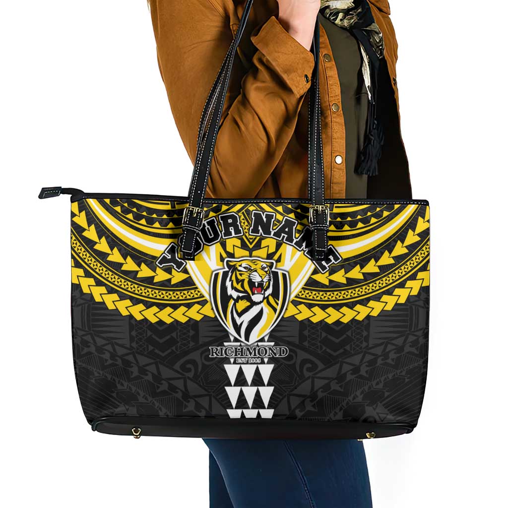 Personalized Richmond Tigers Leather Tote Bag Polynesian Tribal Pattern Heritage Football