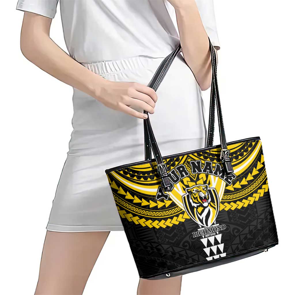 Personalized Richmond Tigers Leather Tote Bag Polynesian Tribal Pattern Heritage Football