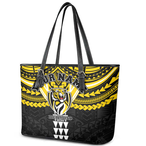 Personalized Richmond Tigers Leather Tote Bag Polynesian Tribal Pattern Heritage Football