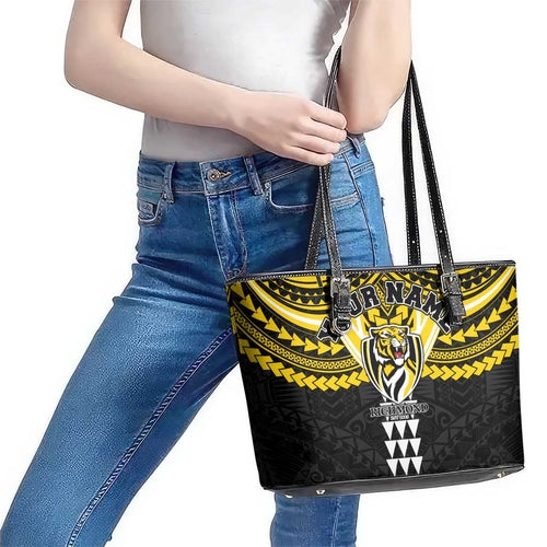 Personalized Richmond Tigers Leather Tote Bag Polynesian Tribal Pattern Heritage Football