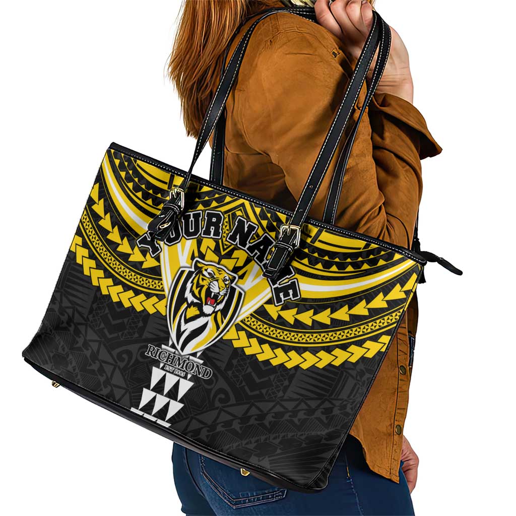Personalized Richmond Tigers Leather Tote Bag Polynesian Tribal Pattern Heritage Football