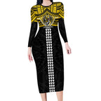 Personalized Richmond Tigers Long Sleeve Bodycon Dress Polynesian Tribal Pattern Heritage Football