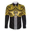 Personalized Richmond Tigers Long Sleeve Button Shirt Polynesian Tribal Pattern Heritage Football