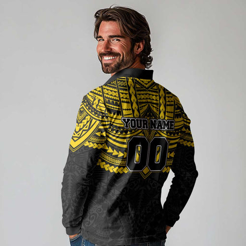 Personalized Richmond Tigers Long Sleeve Polo Shirt Polynesian Tribal Pattern Heritage Football
