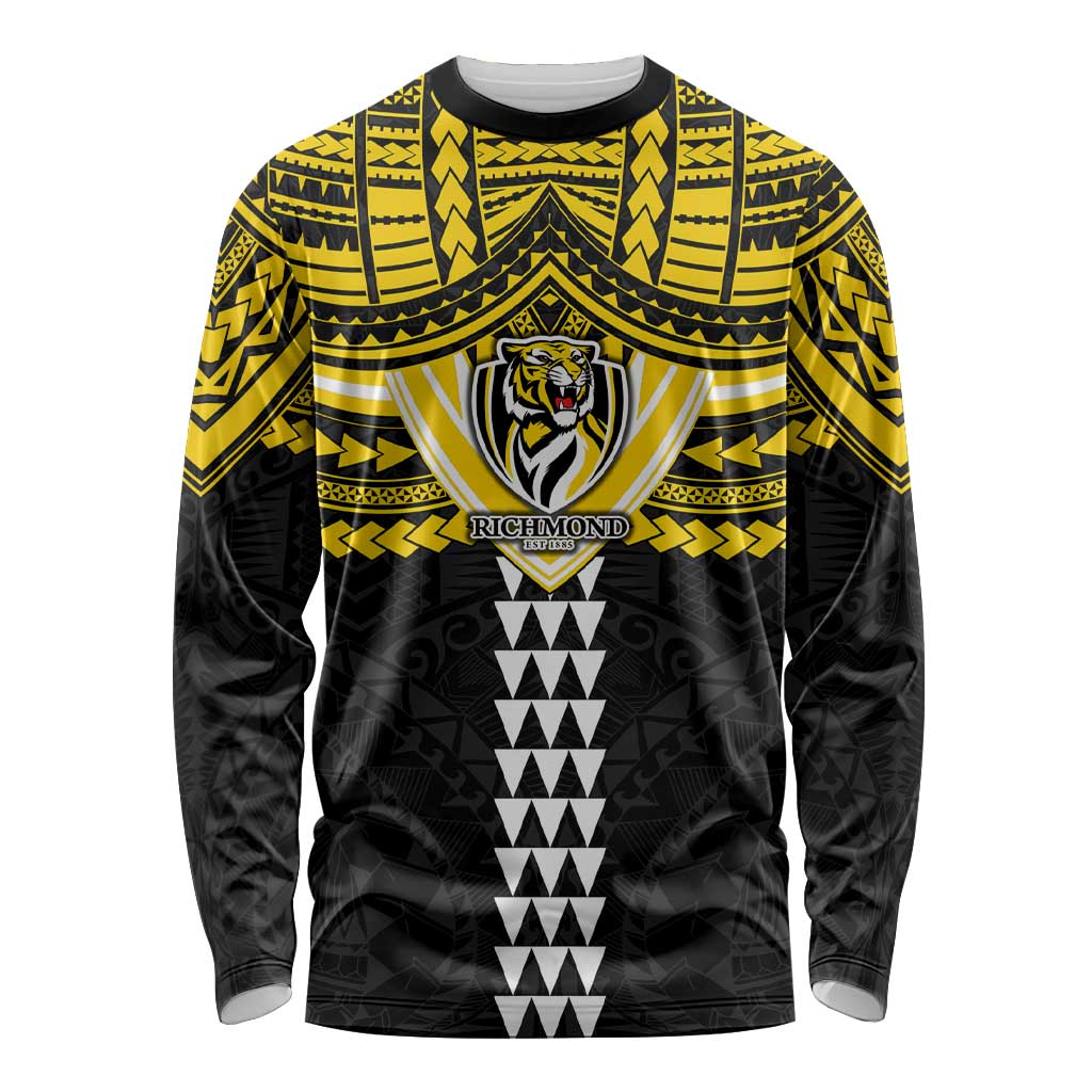 Personalized Richmond Tigers Long Sleeve Shirt Polynesian Tribal Pattern Heritage Football