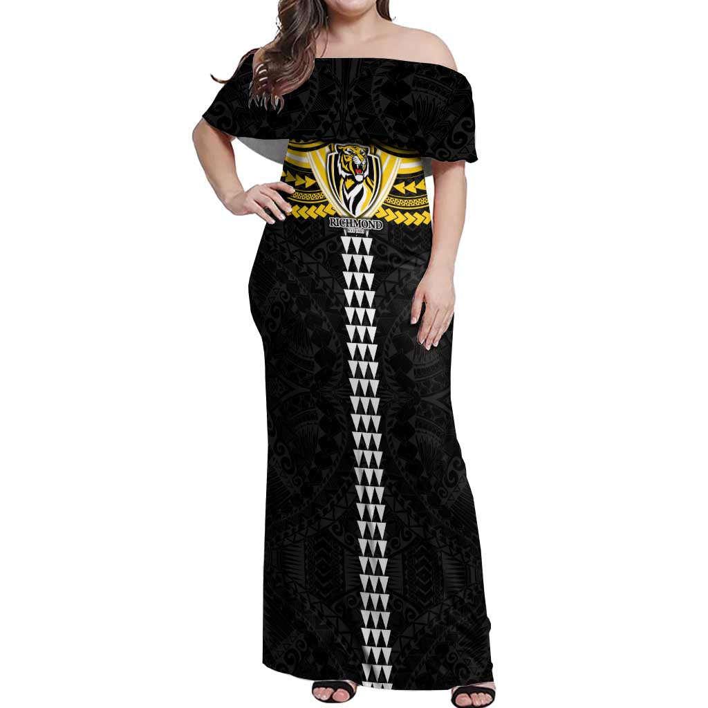 Personalized Richmond Tigers Off Shoulder Maxi Dress Polynesian Tribal Pattern Heritage Football