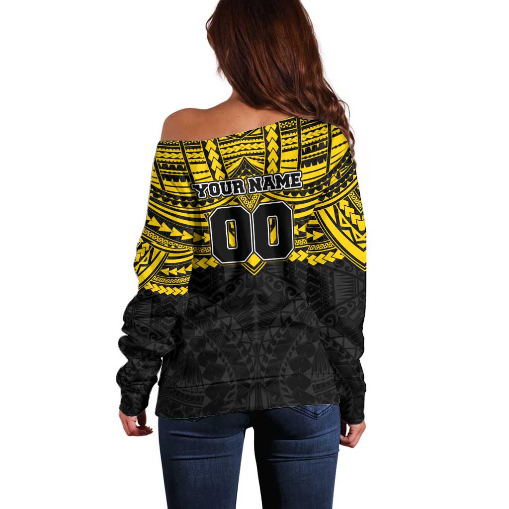 Personalized Richmond Tigers Off Shoulder Sweater Polynesian Tribal Pattern Heritage Football
