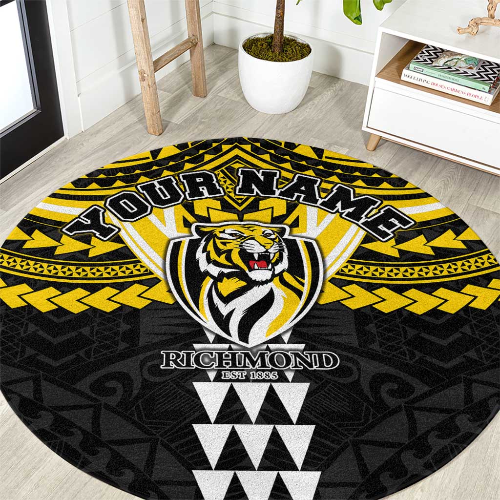 Personalized Richmond Tigers Round Carpet Polynesian Tribal Pattern Heritage Football