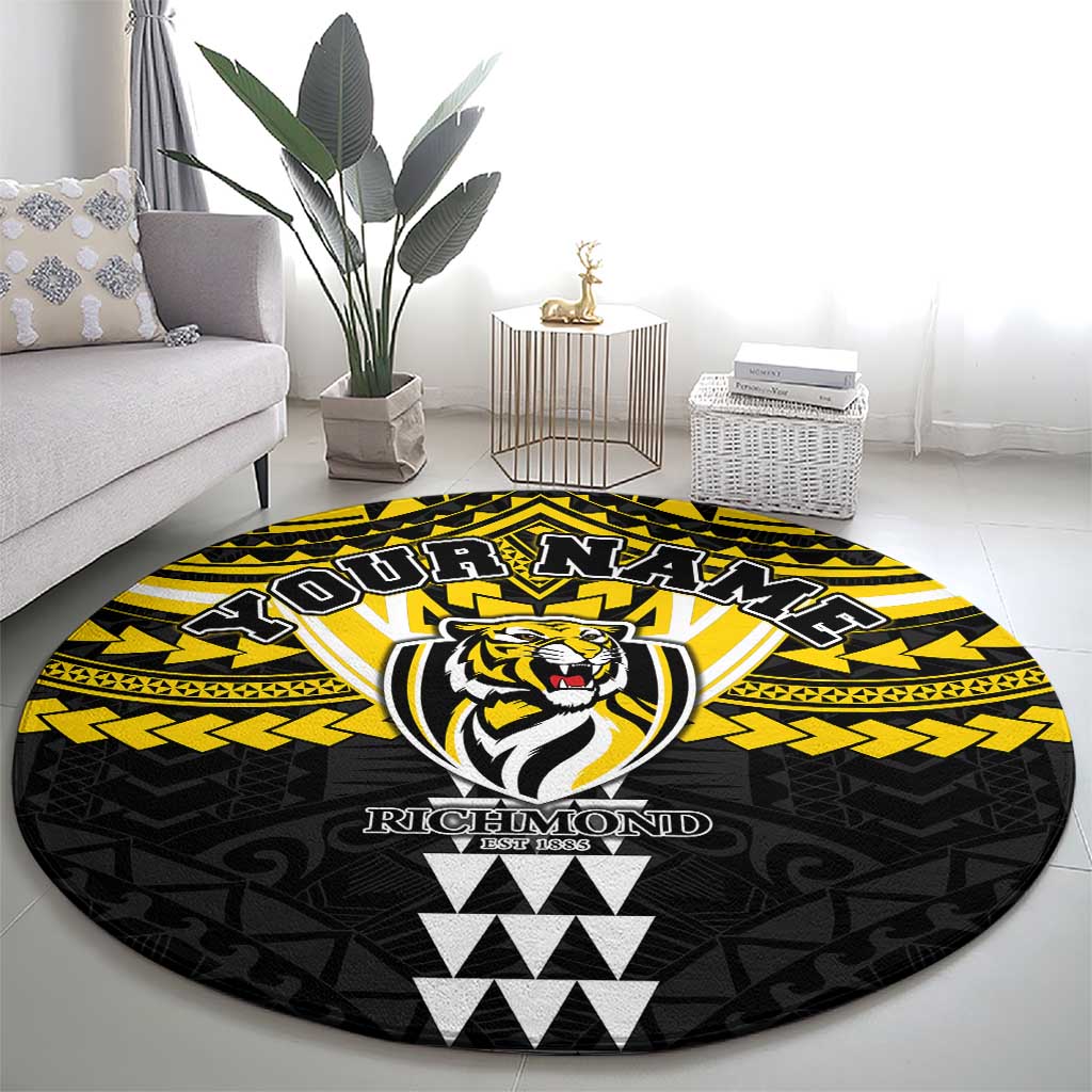 Personalized Richmond Tigers Round Carpet Polynesian Tribal Pattern Heritage Football