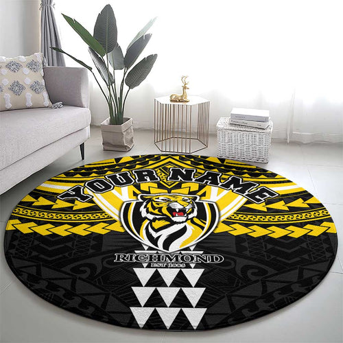 Personalized Richmond Tigers Round Carpet Polynesian Tribal Pattern Heritage Football