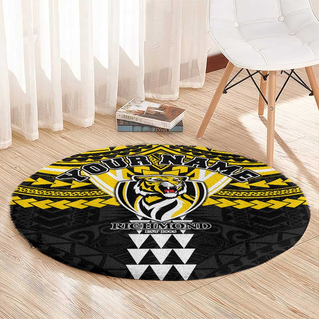 Personalized Richmond Tigers Round Carpet Polynesian Tribal Pattern Heritage Football