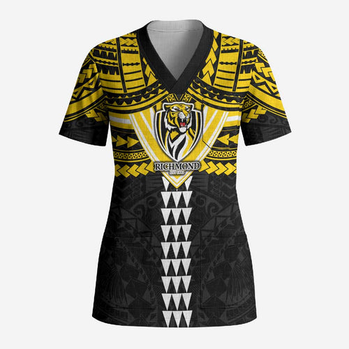 Personalized Richmond Tigers Scrub Top Polynesian Tribal Pattern Heritage Football