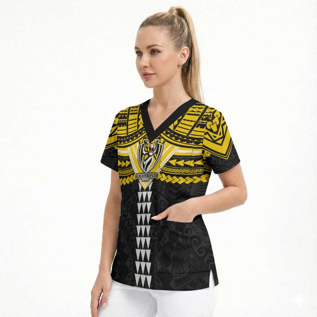 Personalized Richmond Tigers Scrub Top Polynesian Tribal Pattern Heritage Football