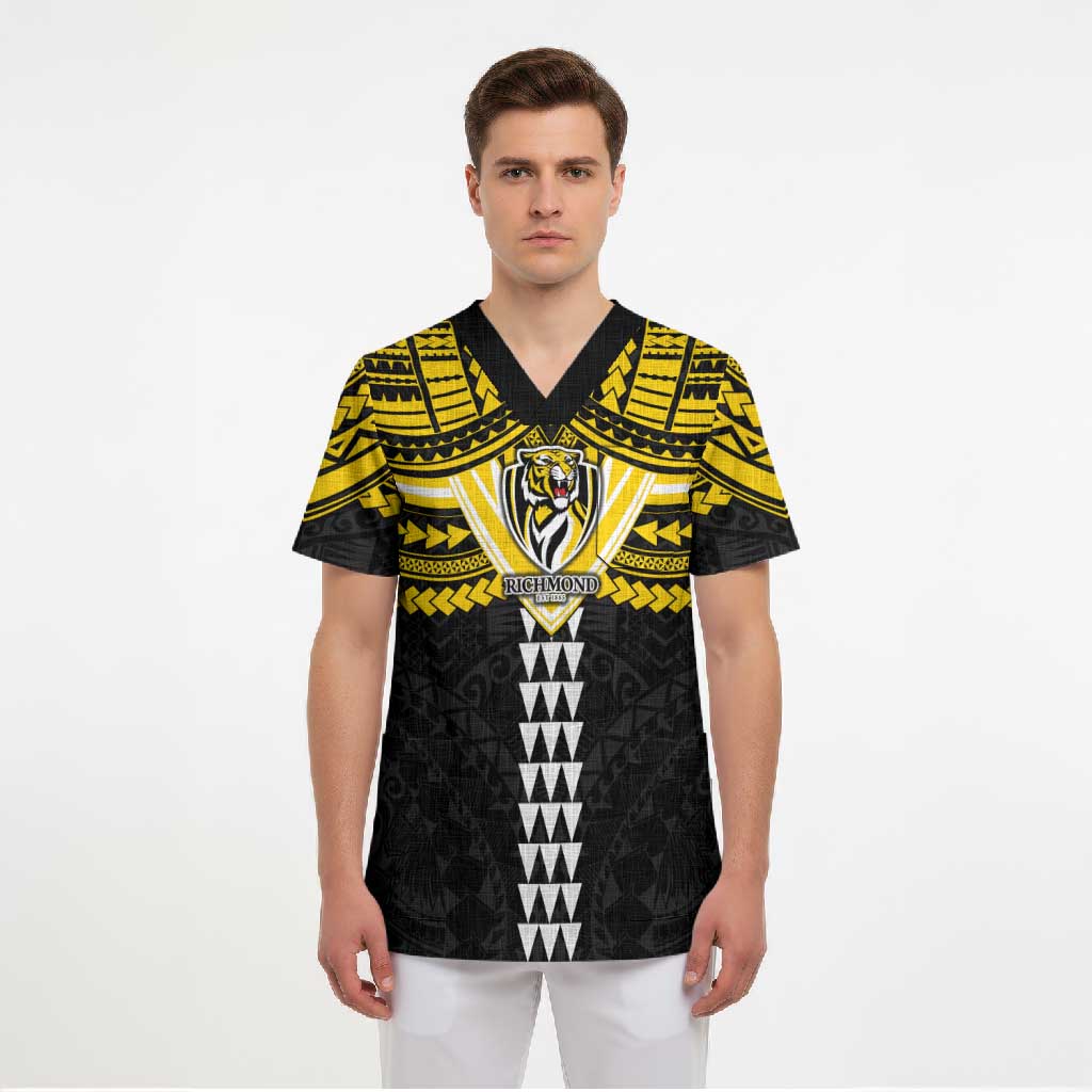 Personalized Richmond Tigers Scrub Top Polynesian Tribal Pattern Heritage Football
