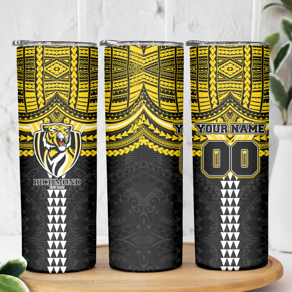 Personalized Richmond Tigers Skinny Tumbler Polynesian Tribal Pattern Heritage Football